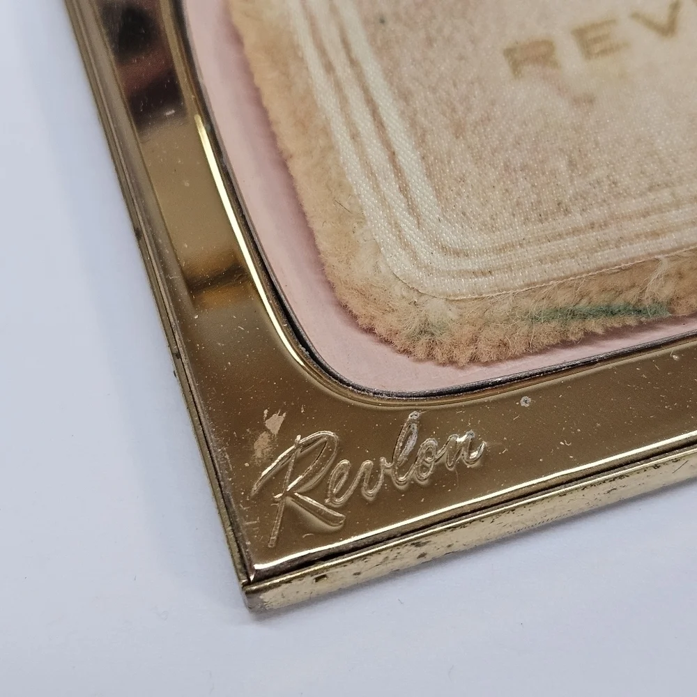 VINTAGE Revlon Love Pat Misty Rose Gold-Tone Rectangle Compact Puff